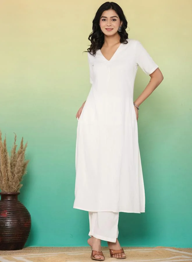 Kasya  White Summer Viscose Co-Ord Set for Women | Best Price UAE